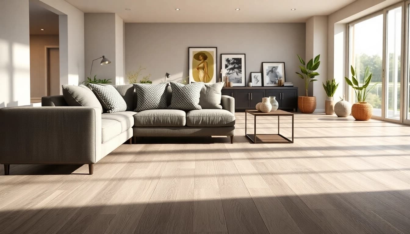 Install vinyl plank flooring in a modern living room showcasing elegant decor.