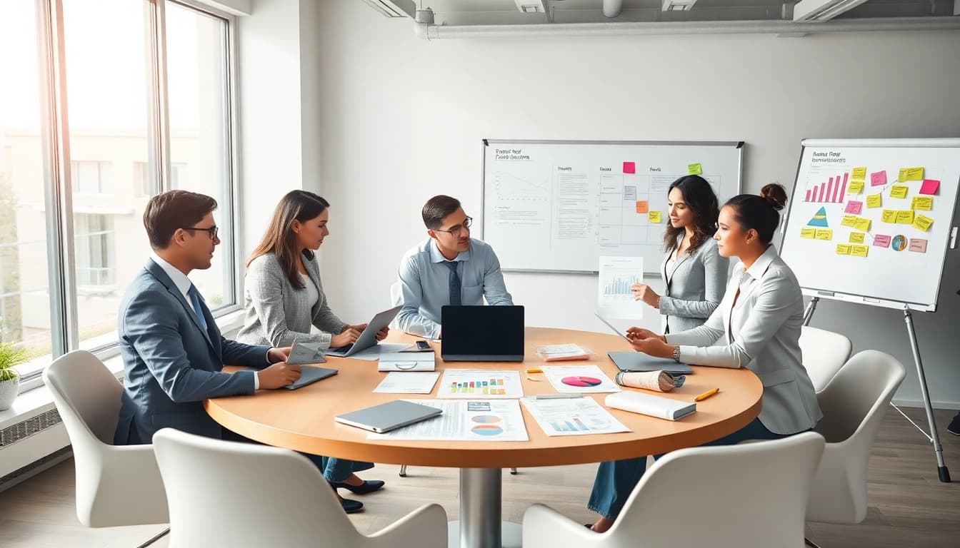 Collaborative professionals analyzing Federal and State contracts in a bright office setting.