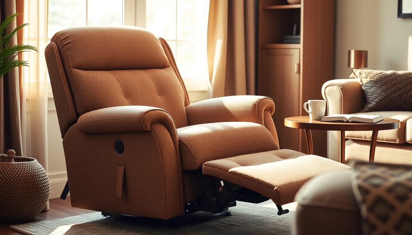 Comfortable lift chair recliner in a cozy living room with natural lighting.