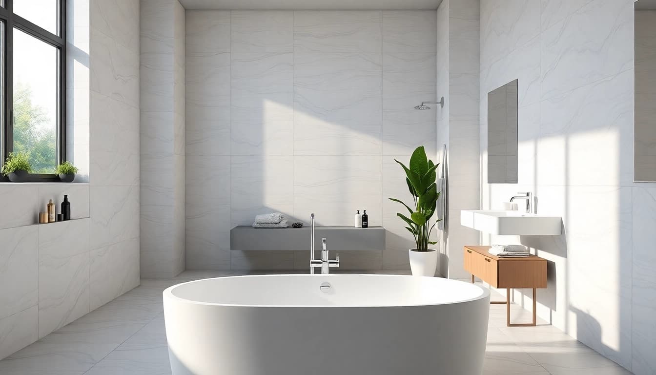 Gestaltete Badezimmeransicht mit hochwertigen sonni sanitär Armaturen, die Eleganz und Stil ausstrahlen.