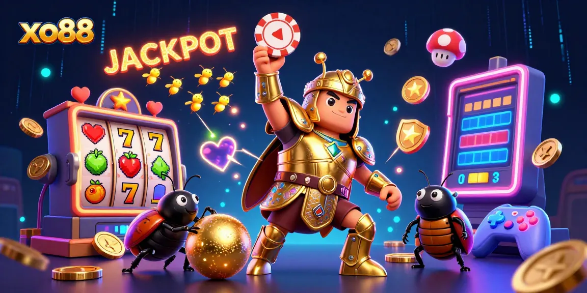 Celebrate your winnings at xo88 with vibrant 3D gambling-themed imagery featuring a beetle in golden armor.