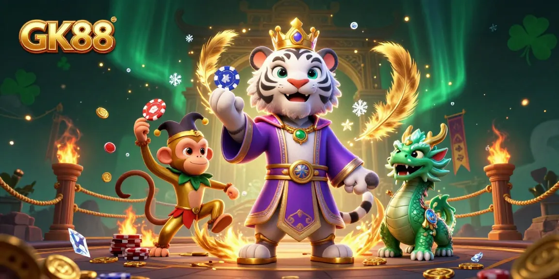 Engage in thrilling gaming at GK88 with vibrant characters and dynamic casino elements.