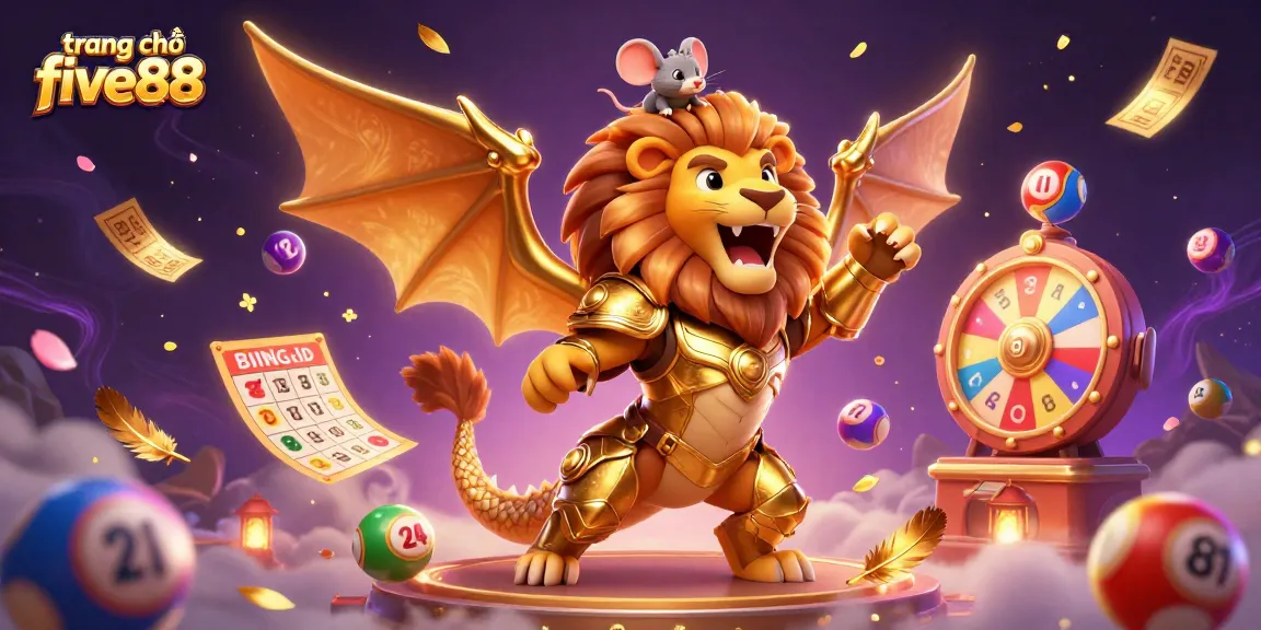 Engage in the thrilling atmosphere of trang chủ five88 with a vibrant 3D casino scene filled with high-energy lottery elements.