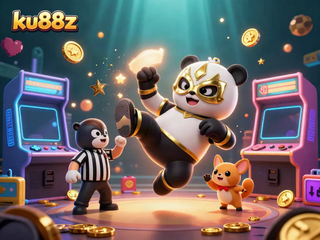 Experience the excitement at ku88z casino with a panda wrestler and chihuahua referee action.