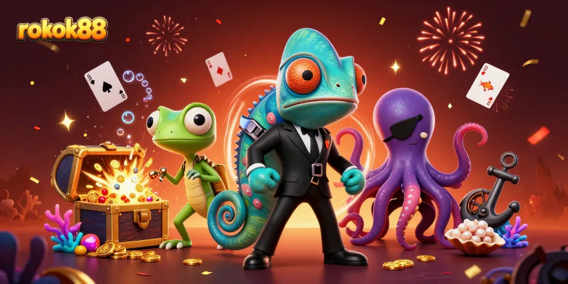 Engage with rokok88's thrilling gameplay in a dynamic 3D illustration of casino adventures.