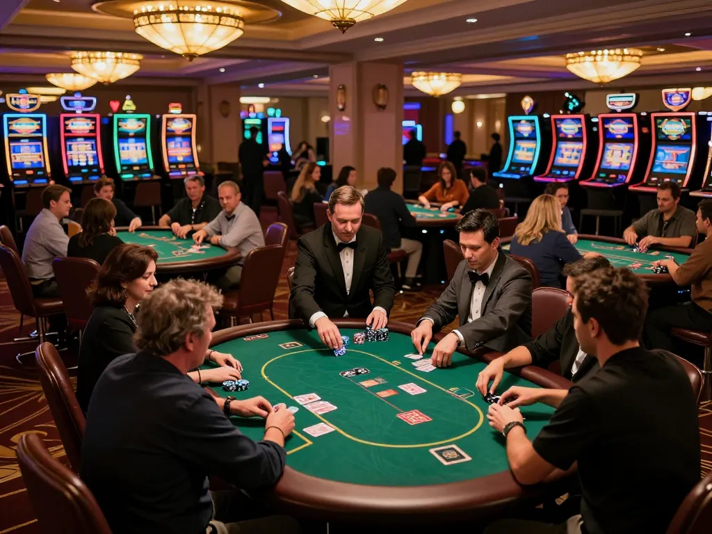 Players engaged in dynamic poker gameplay at the KJC casino ambiance, reflecting a vibrant atmosphere.