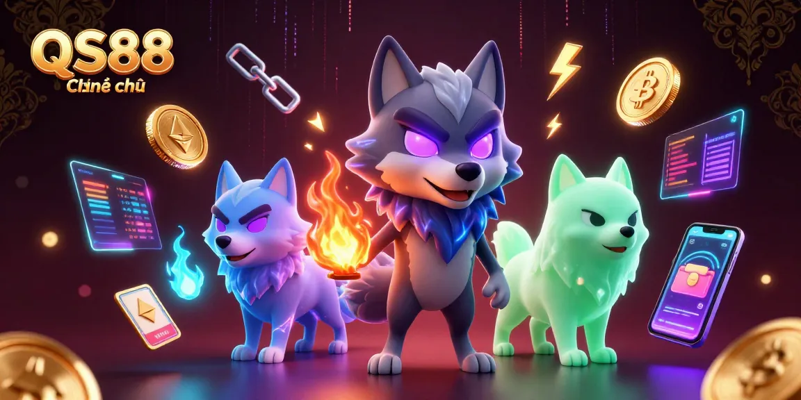 Experience QS88 Chính thức with ghostly wolves and cryptocurrency elements in a vibrant casino setting.