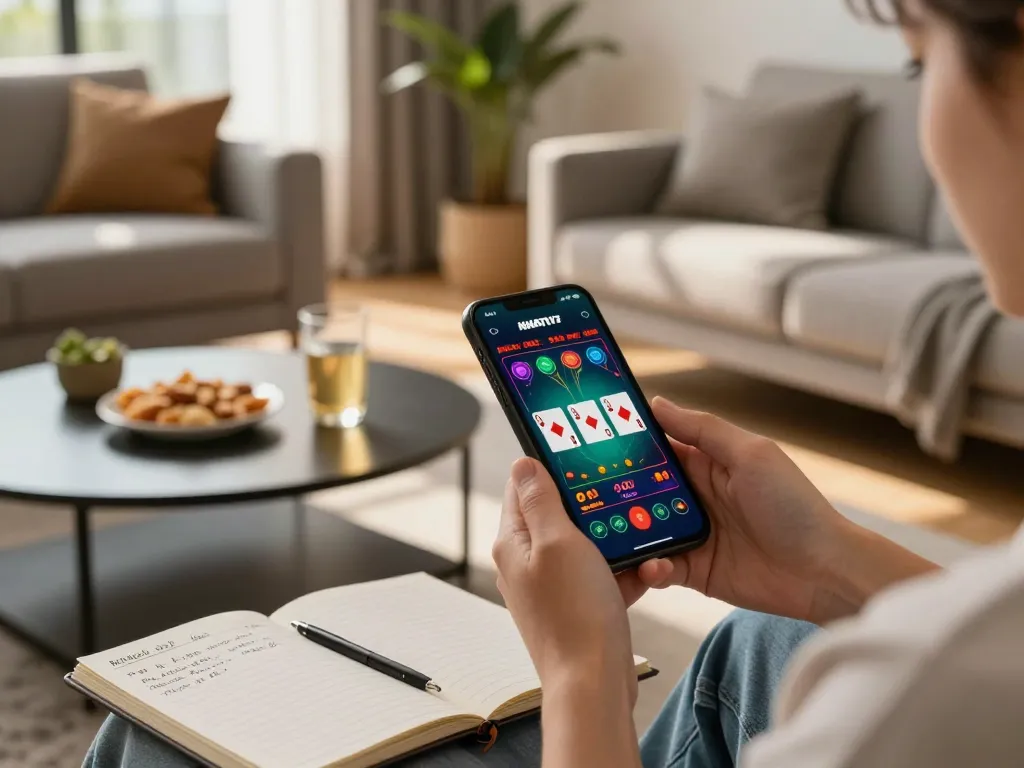Engaging with the NHATVIP online casino app in a cozy home setting, blending comfort and entertainment.