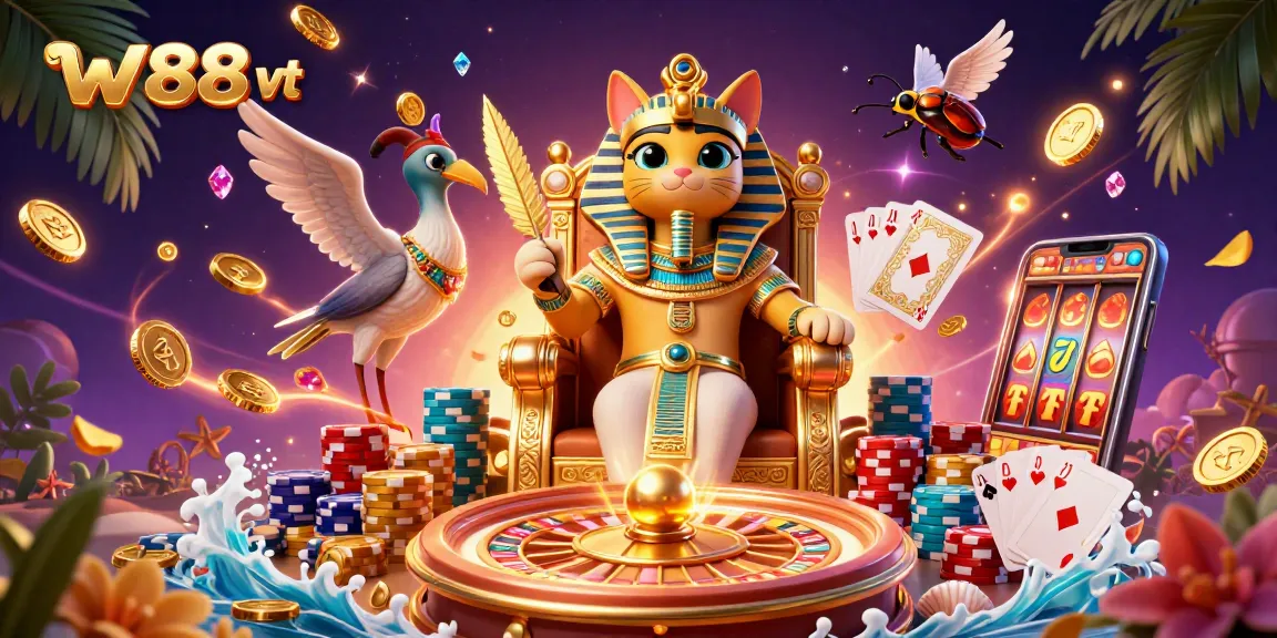 Khám phá W88 VT với hình ảnh 3D sống động của mèo pharaoh và các chi tiết hấp dẫn từ trò chơi casino.