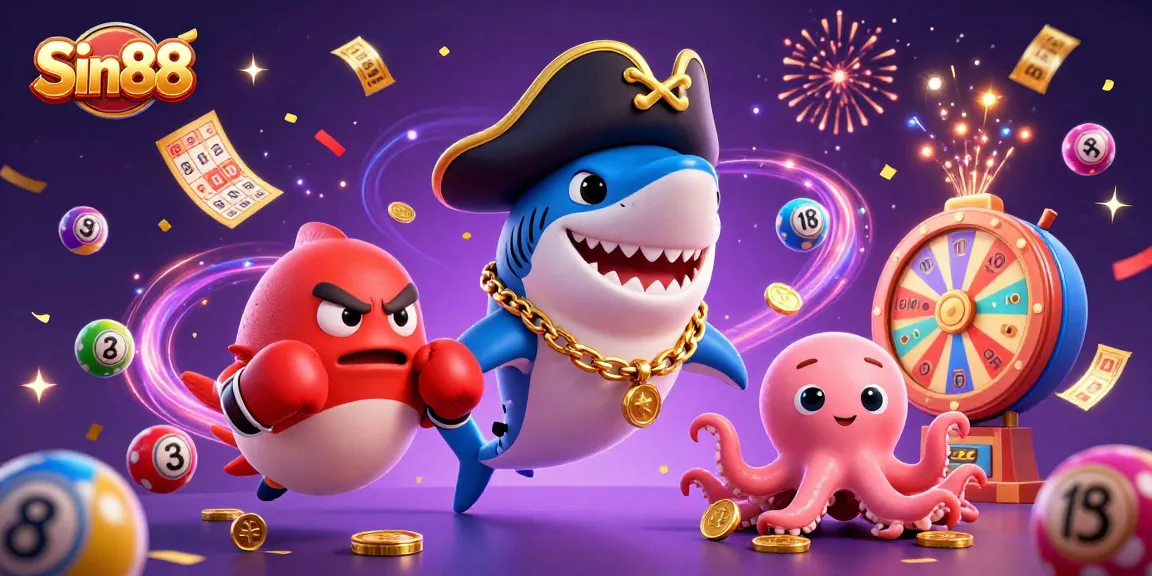 Sin88 engages players with a vibrant scene featuring an exciting pirate theme and colorful lottery elements
