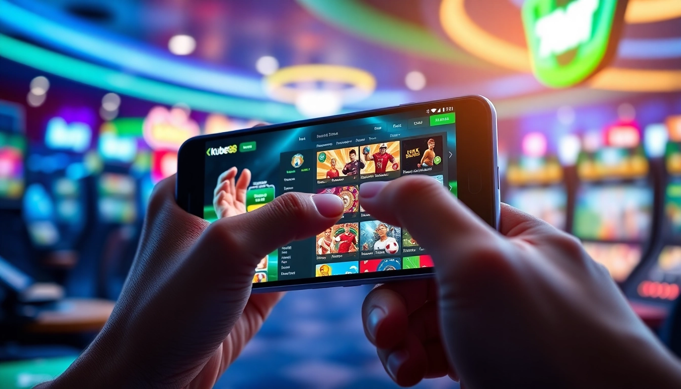 Tải App Kubet88: Trải Nghiệm Cá Cược Nhanh – Mượt – An Toàn on a dynamic smartphone interface.