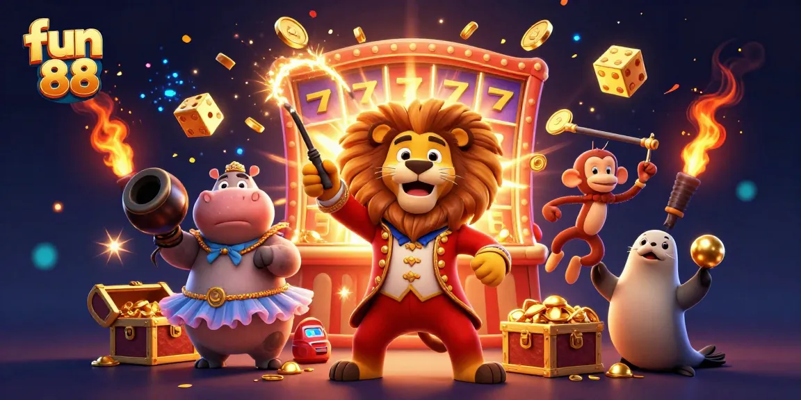 Experience fun 88 with a dynamic 3D scene depicting excitement of online casino gaming.