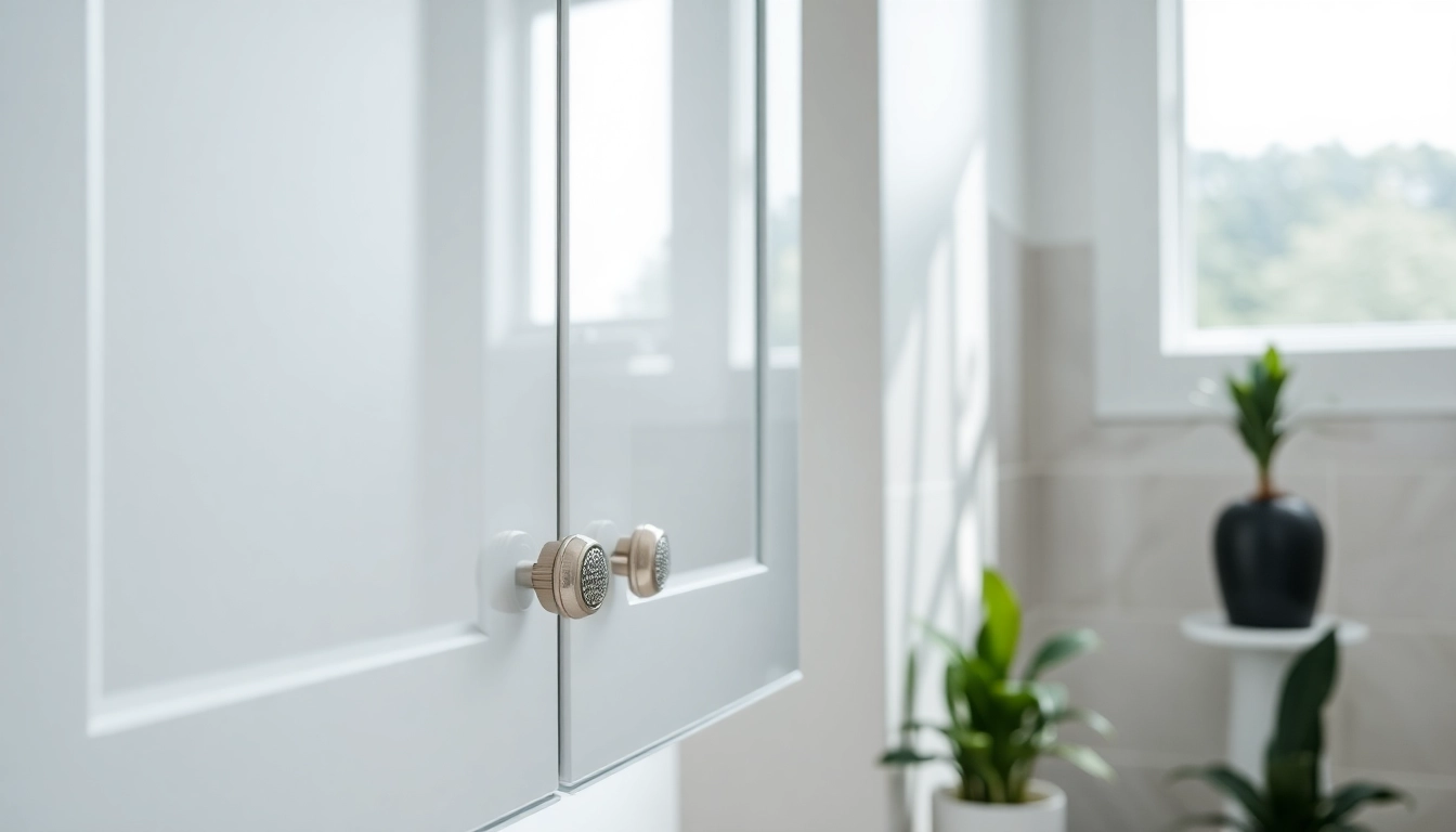 Illuminated bathroom cabinets featuring sleek design and integrated lighting in a modern bathroom.