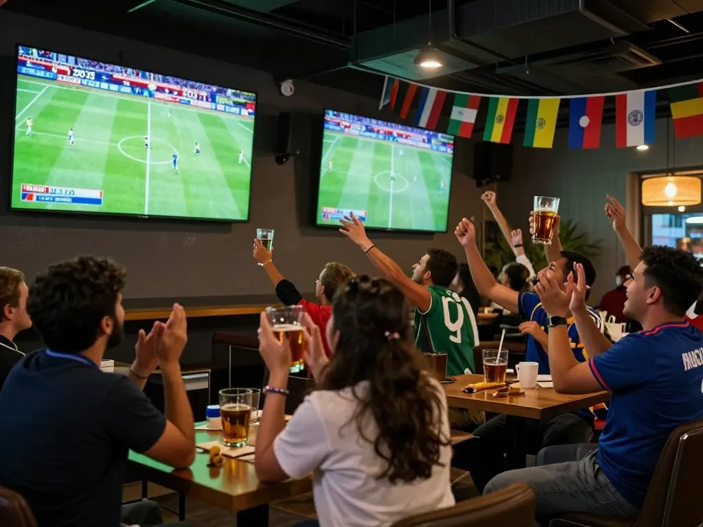 Fans enjoying the excitement of worldcup2026 in a lively sports bar atmosphere