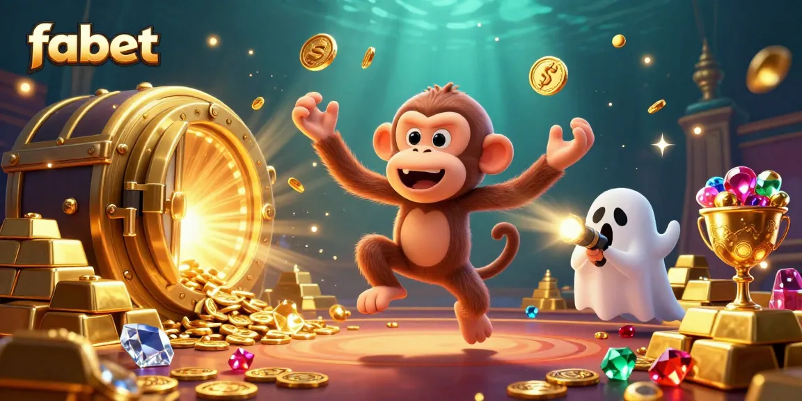 Engage in exciting gambling experiences with fabet's playful poltergeist monkey and curious ghost-hunter puppy in a dazzling casino.