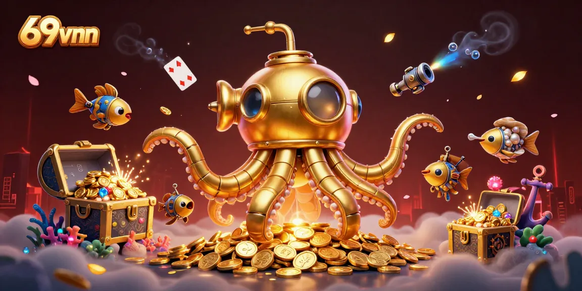 Win big with 69vnn in a dynamic underwater casino adventure featuring a golden kraken and vibrant treasures.