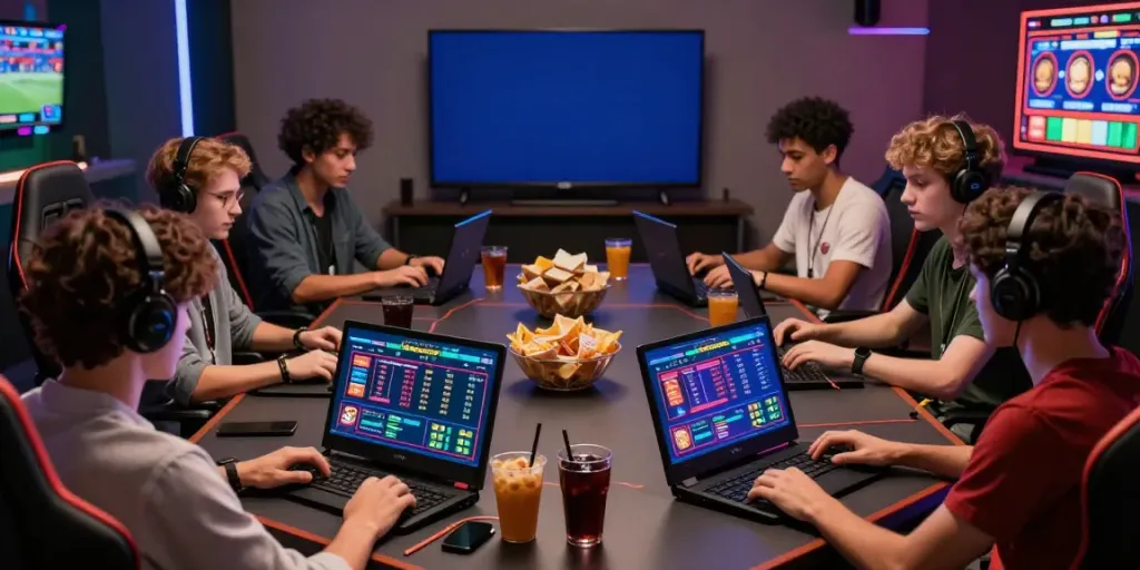 Enthusiastic players engaging in diverse gaming activities on https://fabet.com.mx/ inside a modern gaming space.