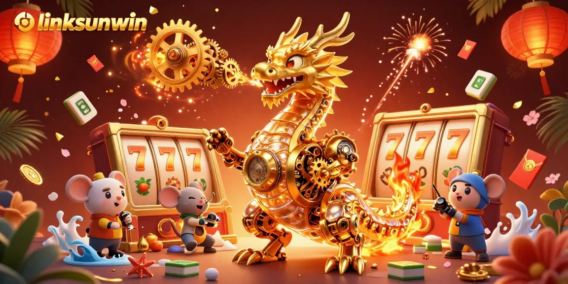 Experience thrilling slots action with linksunwin as a golden dragon breathes gears and jackpots.