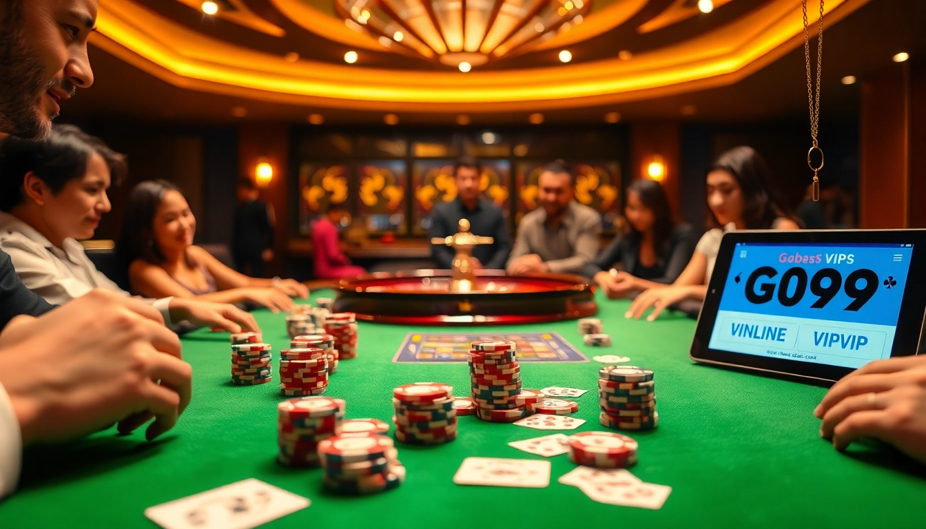 Players engaged in a high-stakes game at a luxurious table, showcasing go99 vip excitement.