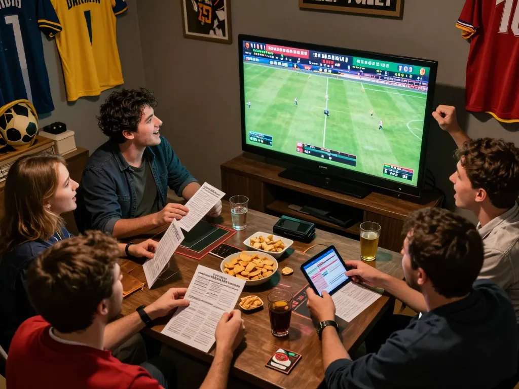 CAKHIATV sports betting excitement captured during a live football match, showcasing friends cheering.