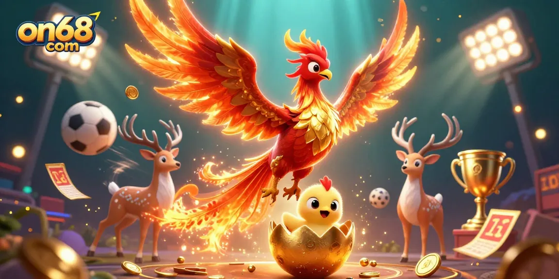 Experience thrilling wins with on68 com in this vibrant casino-themed digital illustration.