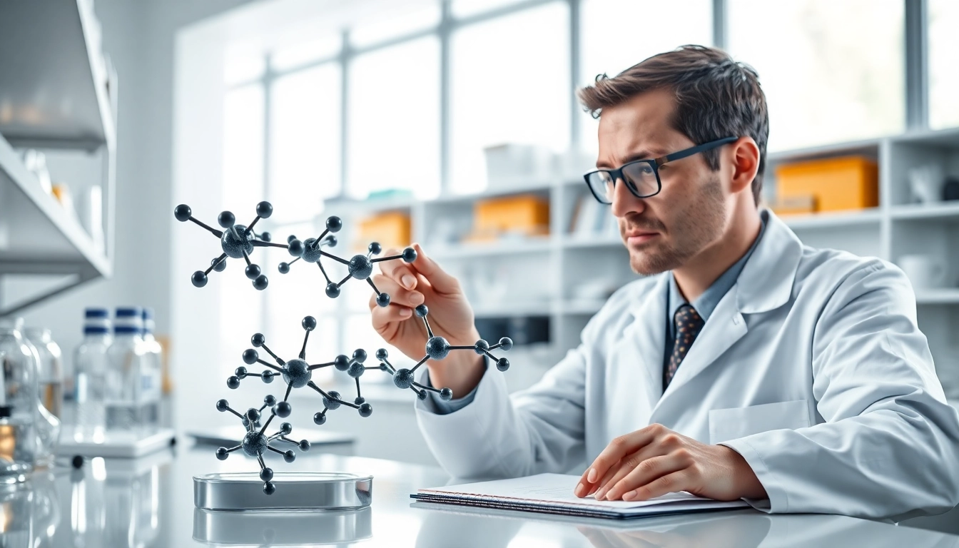 Analyze Peptides in a professional lab setting with a researcher examining molecular structures.