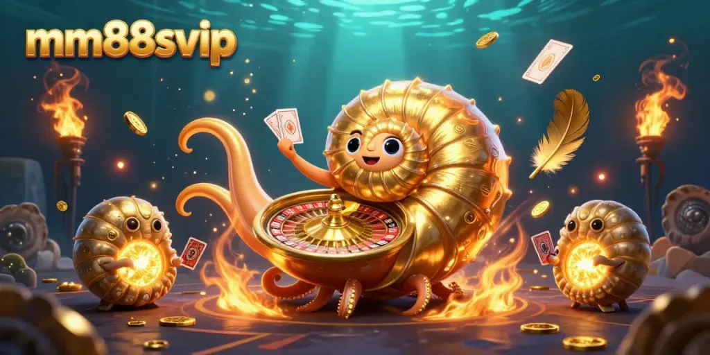 Experience thrilling gameplay of mm88svip with dynamic casino visuals showcasing a giant nautilus and glowing ammonite companions.