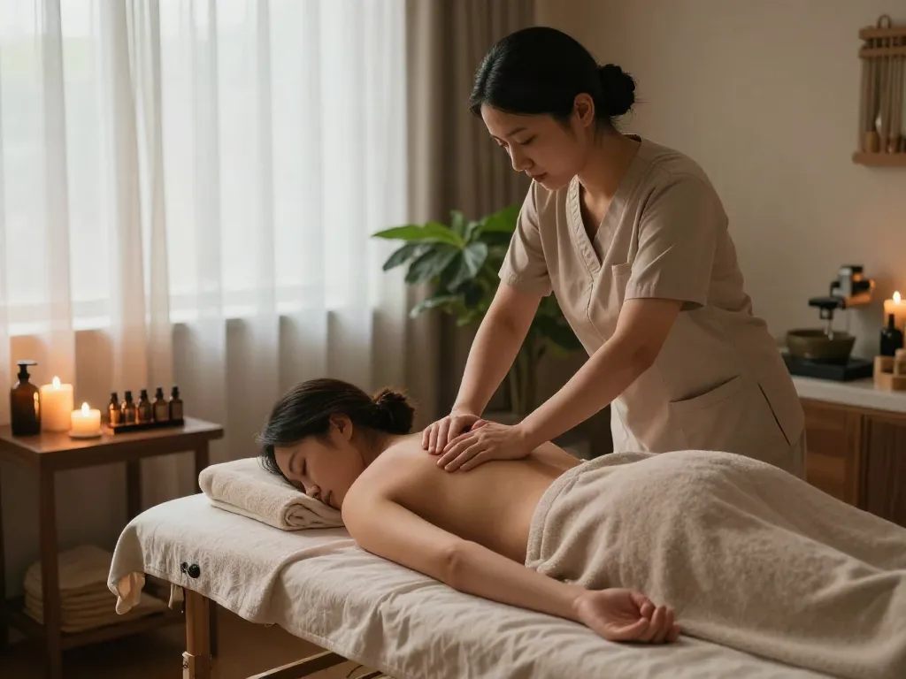Serene 노원출장안마 therapy scene with therapist providing relaxation.