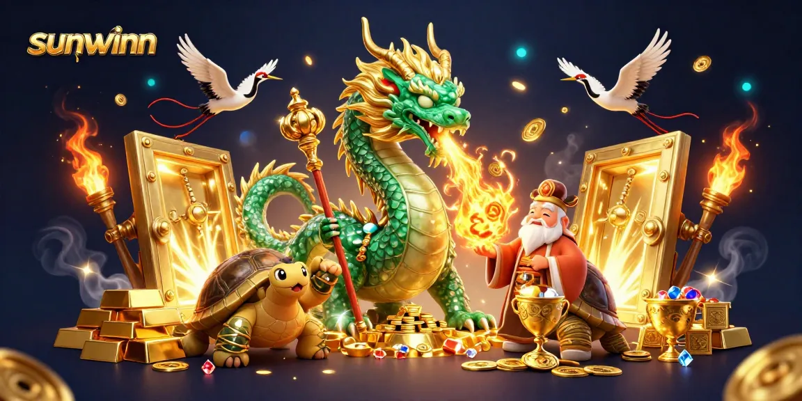 Spin the reels with sunwinn as the jade dragon roars amidst treasures, symbolizing winning potential in gaming.