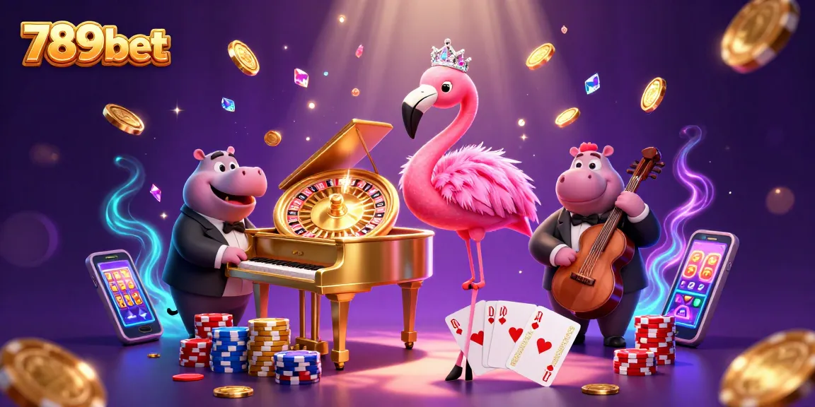 Experience thrilling gameplay at 789bet with a vibrant casino scene featuring lively characters and dynamic elements.