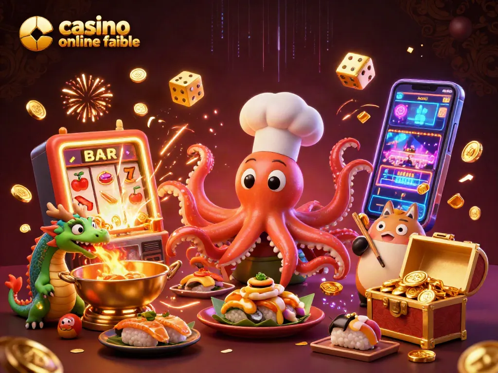 Gana en el casino online fiable con un chef pulpo 3D creando platillos dorados.