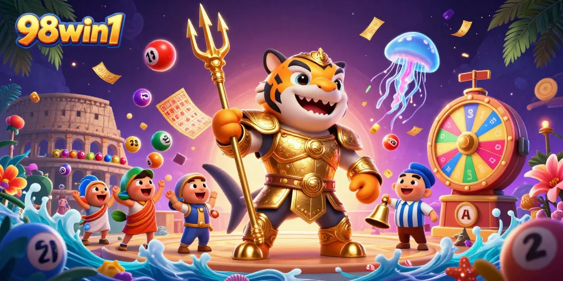 Experience thrilling gameplay at 98win1 with a vibrant casino scene featuring dynamic lottery action.