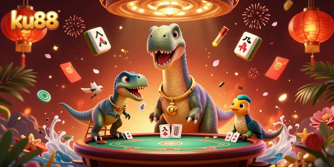 Play at ku88 with thrilling casino action featuring a giant brontosaurus and games galore.