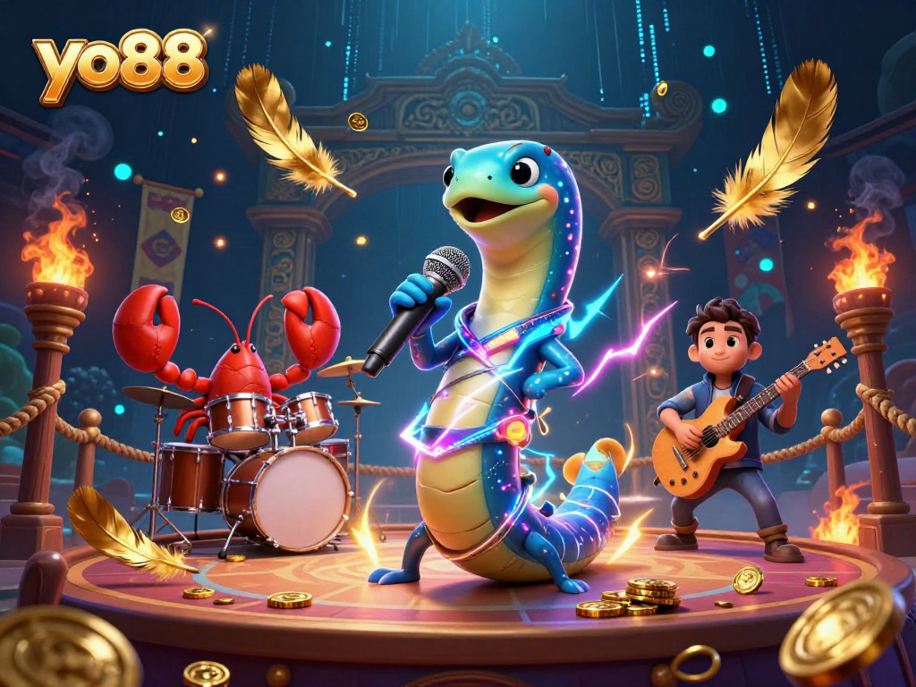 Experience exhilarating winnings at yo88 with a vibrant underwater casino stage featuring electric eel DJ and glamorous sea creatures.