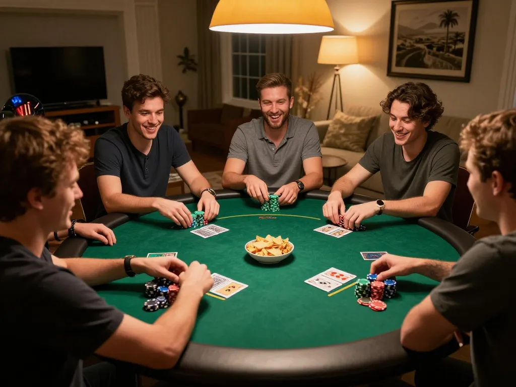 Friends enjoying a lively poker night playing 88aa, showcasing strategy and excitement.