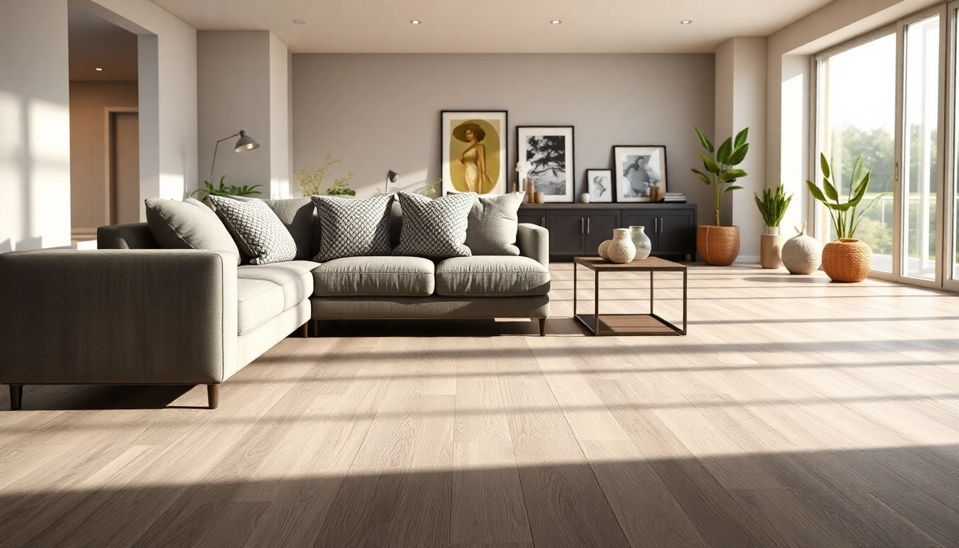 Install vinyl plank flooring in a modern living room showcasing elegant decor.