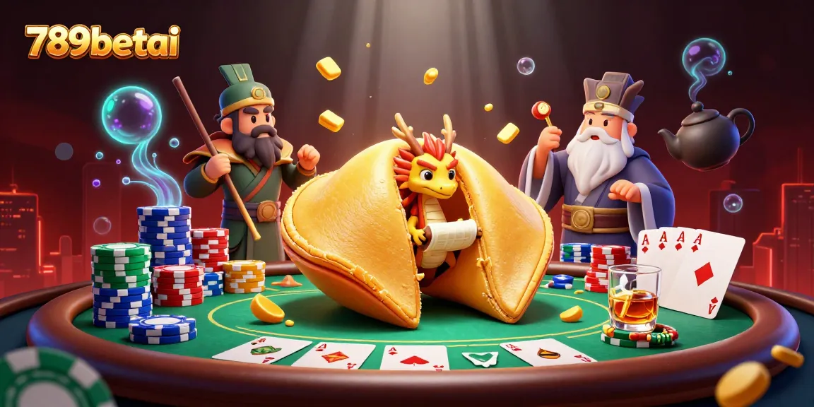 Engage in thrilling poker battles at 789betai with interactive games featuring colorful chips and a golden fortune cookie.