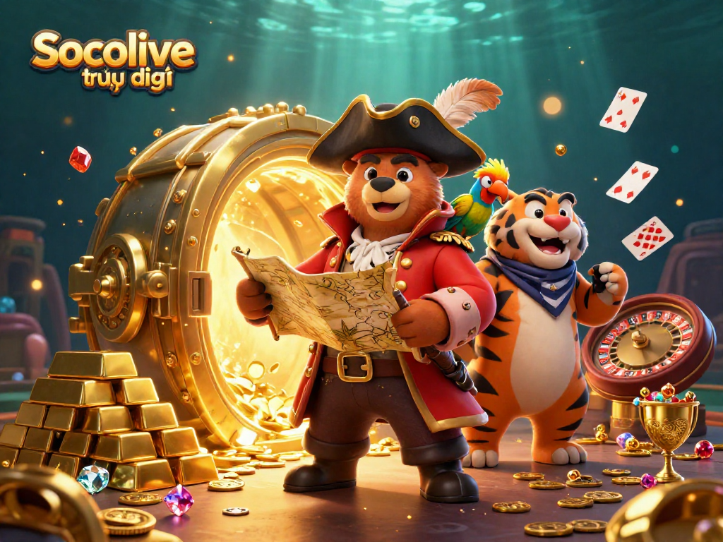 Experience thrilling action with Socolive trực tiếp as pirate characters unveil hidden casino treasures.