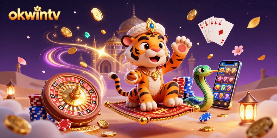 Engage with okwintv's thrilling gaming experience illustrated in a rich, vibrant casino scene.