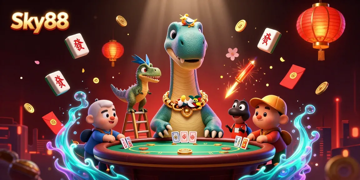 Engage with the vibrant Sky88 casino action featuring a playful brontosaurus and clever raptor.
