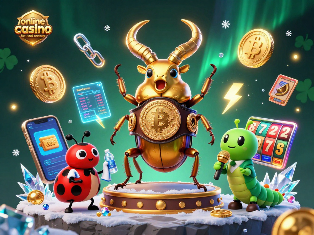 Experience excitement at an online casino for real money with a vibrant 3D illustration featuring unique characters and dynamic elements.