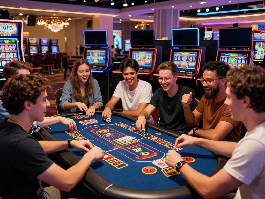 Exciting online gaming atmosphere at https://man88pro.com/ with friends enjoying various casino games.