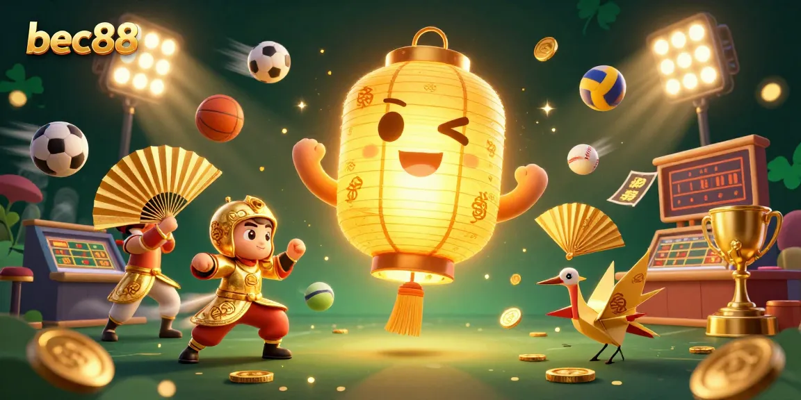 Experience the vibrant world of betting at bec88 with a dynamic casino illustration featuring sports heroes.