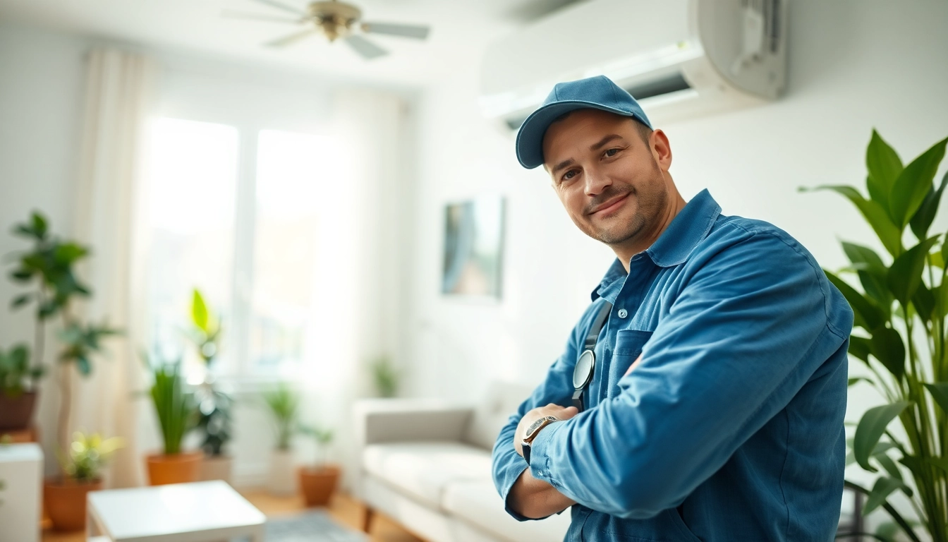 AC Repair Tampa technician inspecting an air conditioning unit in a bright home setting.