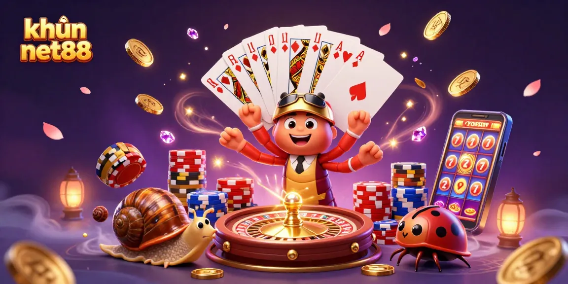 Engaging illustration showcasing khuyến mãi net88 with cartoon dealer and vibrant casino elements.