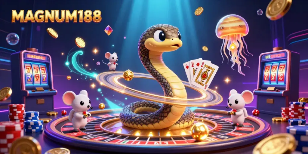 Join the excitement at MAGNUM188, featuring animated space-themed casino elements and engaging gameplay.