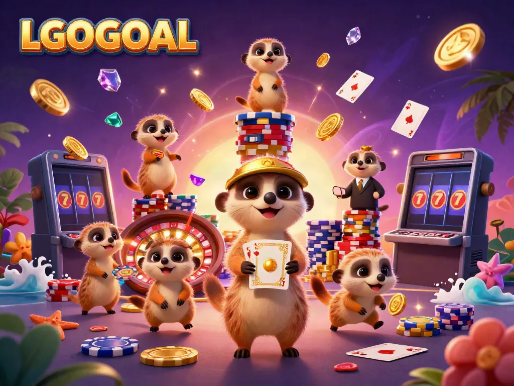 Experience excitement at LGOGOAL with cartoon meerkats engaging in vibrant casino gaming.