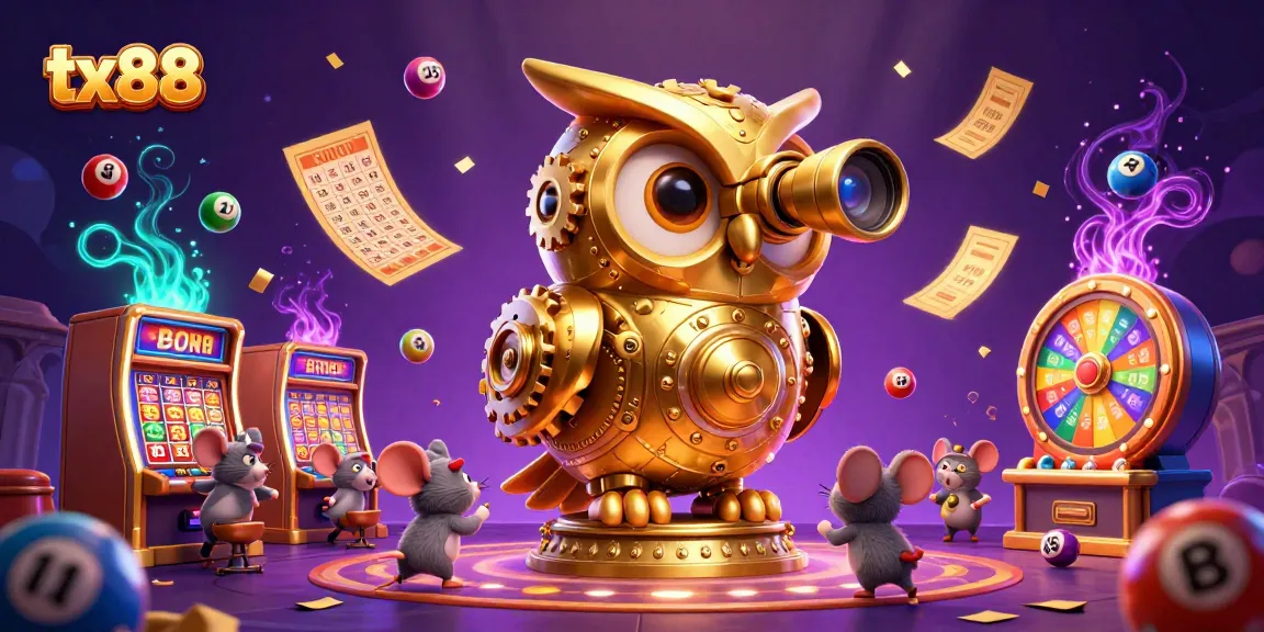 Engage with the colorful tx88 casino scene featuring a golden owl and vibrant gaming elements.