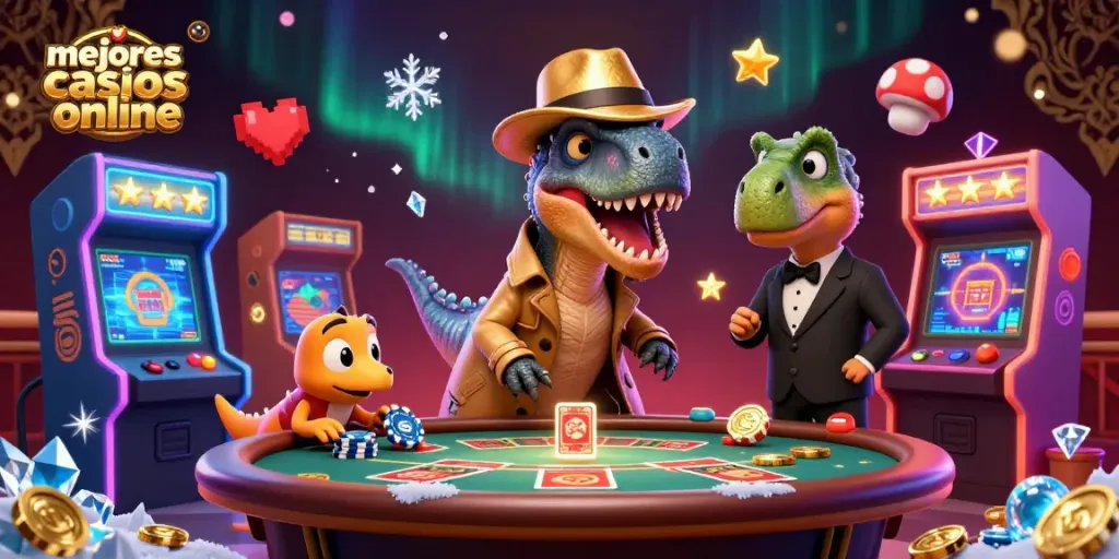 Impresionante escena de un velocirraptor en un blackjack en los mejores casinos online.
