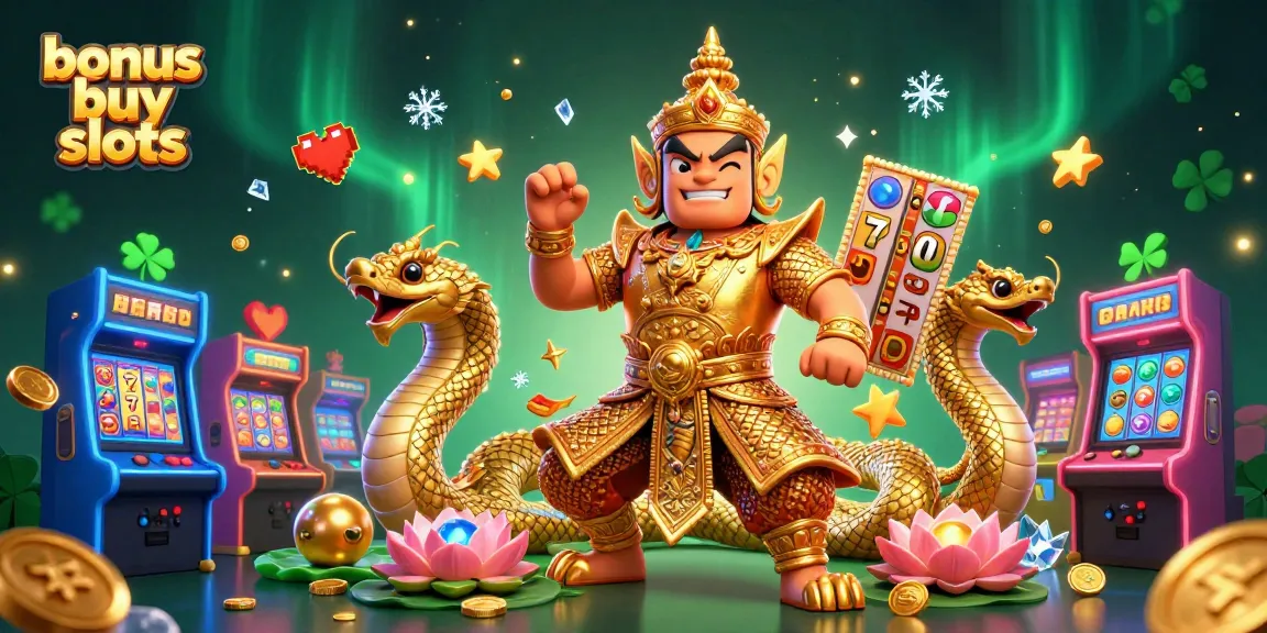 Engage with top-rated bonus buy slots showcased in a rich 3D casino illustration.